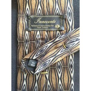 Vtg 90s 00s Innocenti Tom James Silk Long Neck Tie Brown Silver Diamond Textured